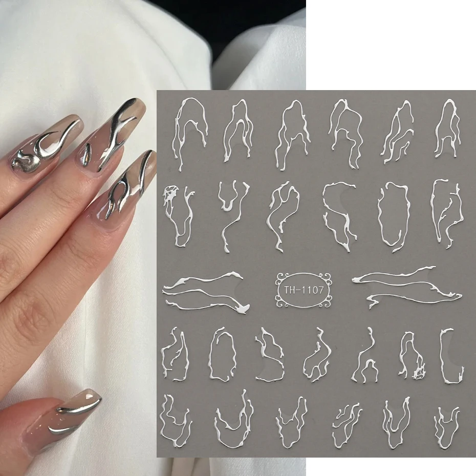 Naklejki na paznokcie 3D z metalową linią Sliver Thorns Vine Curve Stripe Lines Tape Swirl Sliders Manicure Adhesive Nail Art Decals