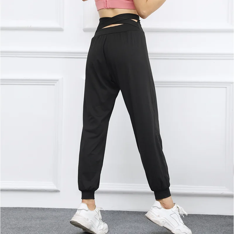 Relaxed Fit Yoga Pants Women Softness Joggers High Waist Back Cross Running Pants Woman Loose Gym Pants