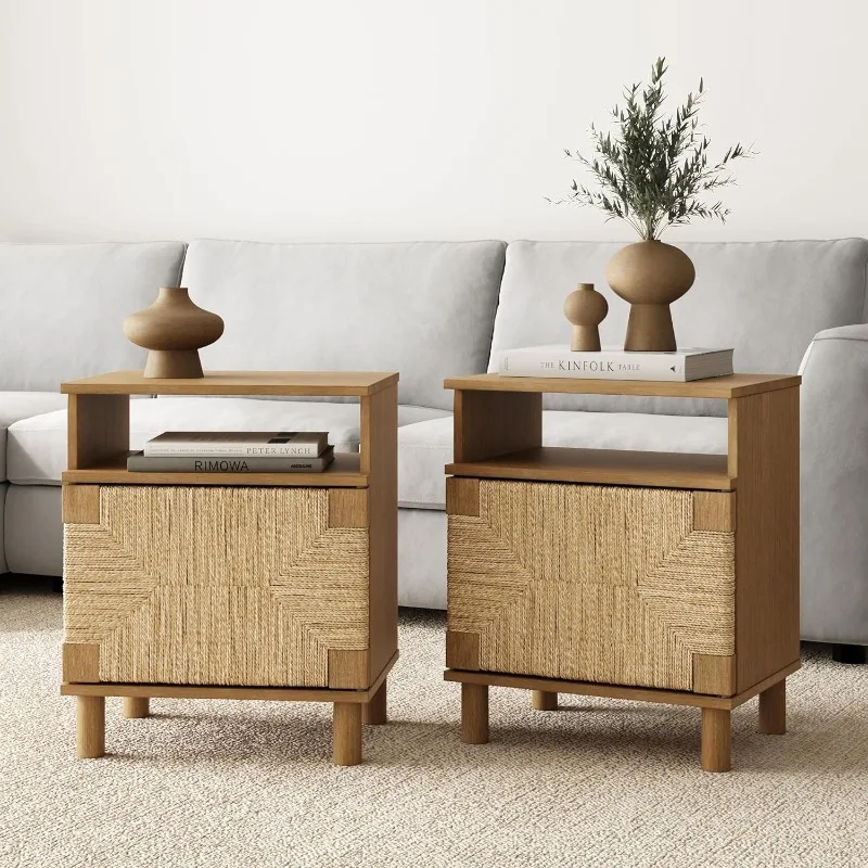 

Wood End Side Accent Table with Storage for Living Room or Bedroom