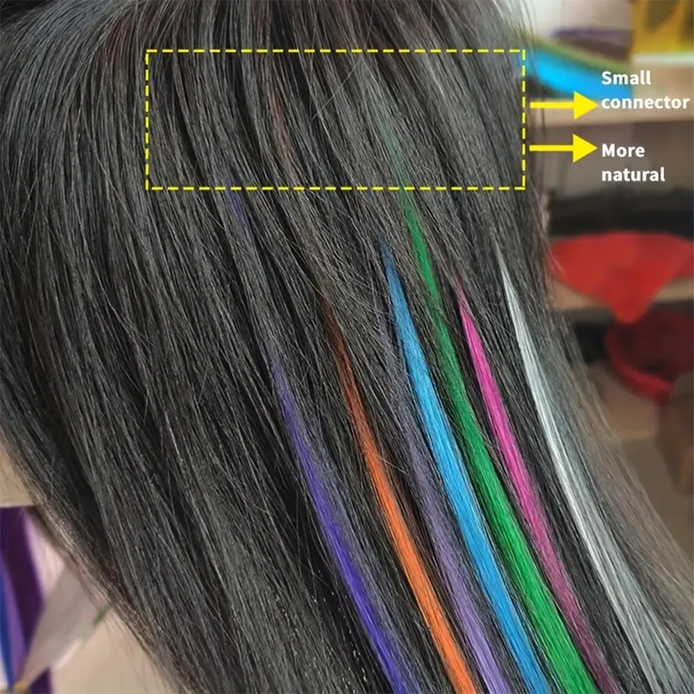 Ekstensi rambut sintetis ujung I warna-warni 40cm, wig rambut lurus Keratin warna-warni Y2K Lolita