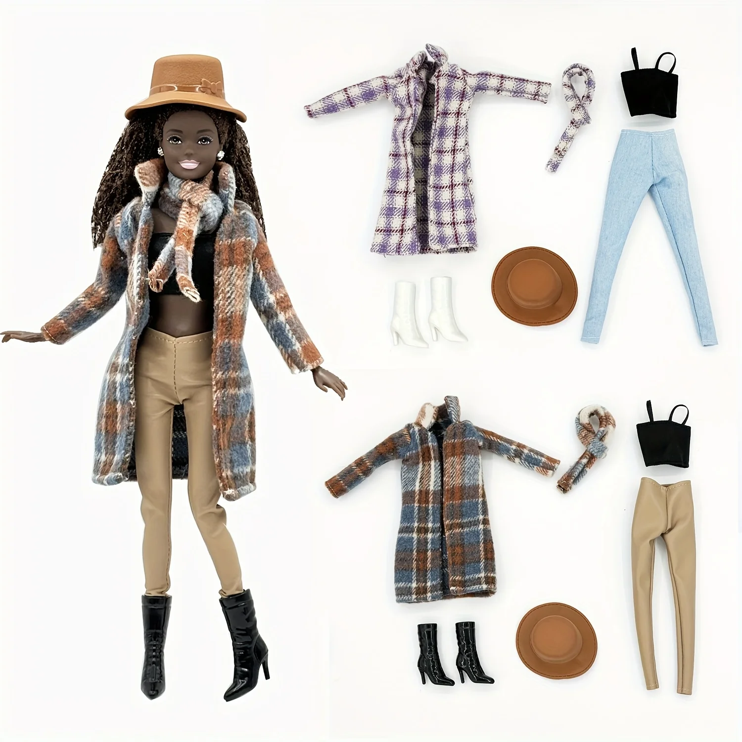 11. مجموعة ملابس دمية أنيقة وأنيقة مقاس 5 بوصات تتضمن معطفًا وسراويل طويلة وإكسسوارات وقبعة الأميرة وأحذية طويلة وأحذية. #1