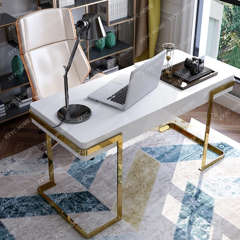 ZH Light luxury post-modern simple paint desk writing desk stainless steel gold-plated creative desk