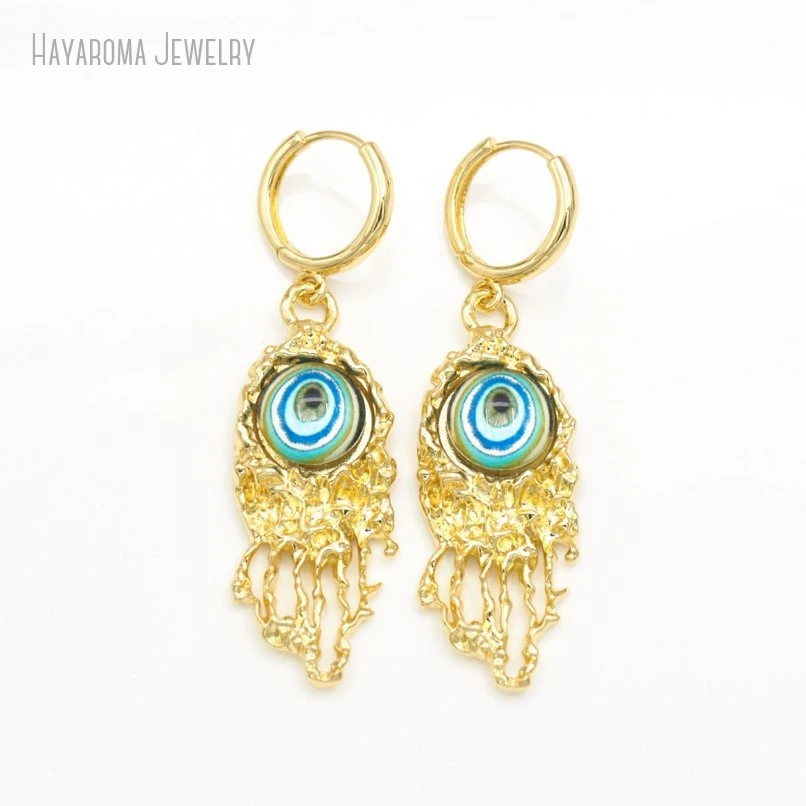 

5Pcs Islam Metal Wholesale Copper Gold Color Religious Evil Turkish Eye Tassel Pendant Earrings
