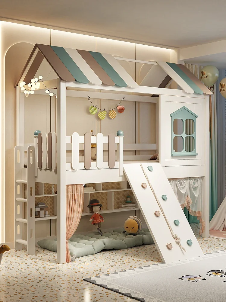 Full solid wood children's bed, boys and girls, half height bed, small unit bed, desk, desk, wardrobe, integrated bed, tree hous