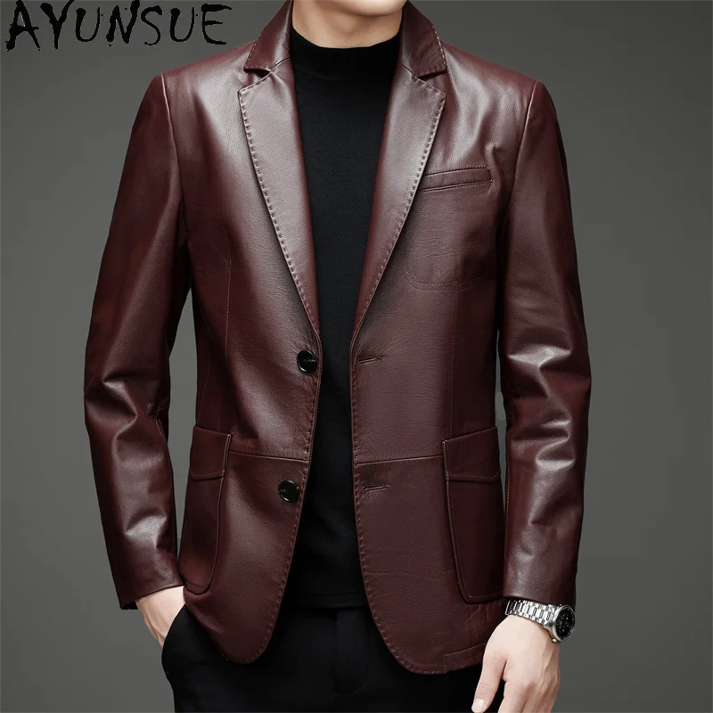 AYUNSUE Real Cow Leather Jacket for Men Real Leather Jackets High Quality Men Clothing Spring Autumn Jackets Chaquetas Hombre