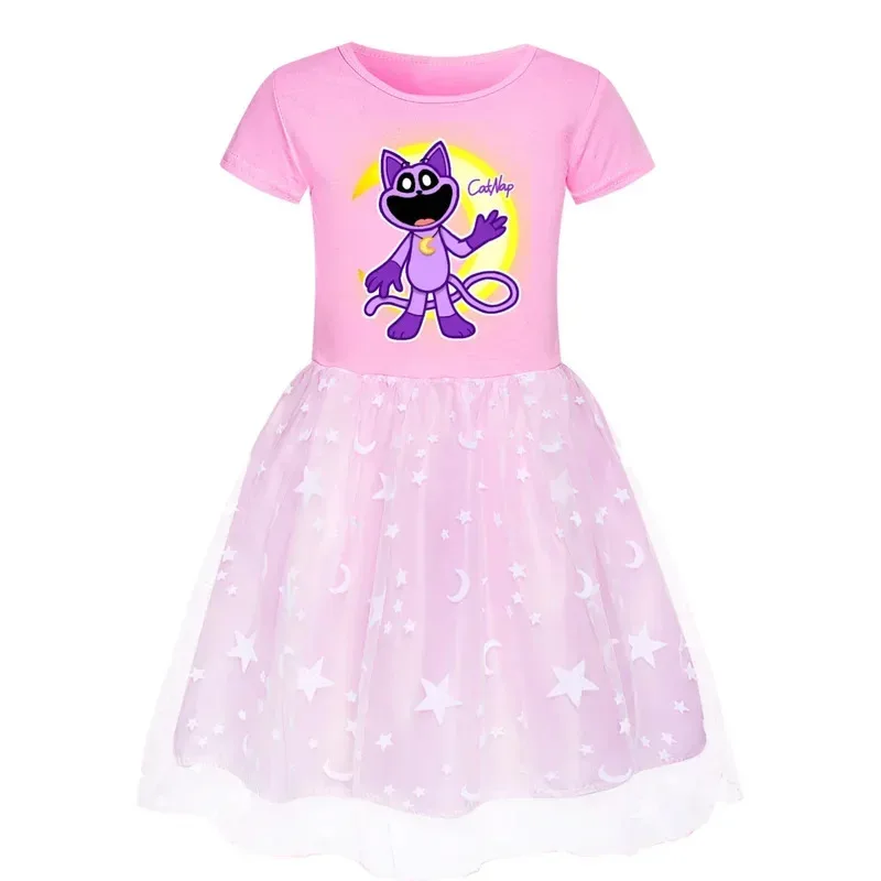 تأثيري يبتسم المخلوقات القط قيلولة الأطفال قوس قزح فستان الدانتيل الصيف القطن طفلة ملابس فستان الأميرة للفتيات El أنيمي