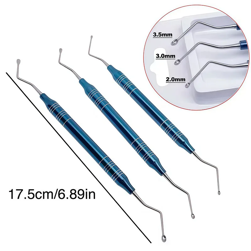 3Pcs/set Stainless Steel Dental Implant Powder Spoon Graft Scoop Dental Bone Curettes Spoon Periodontal Cleaning Bone Fragment