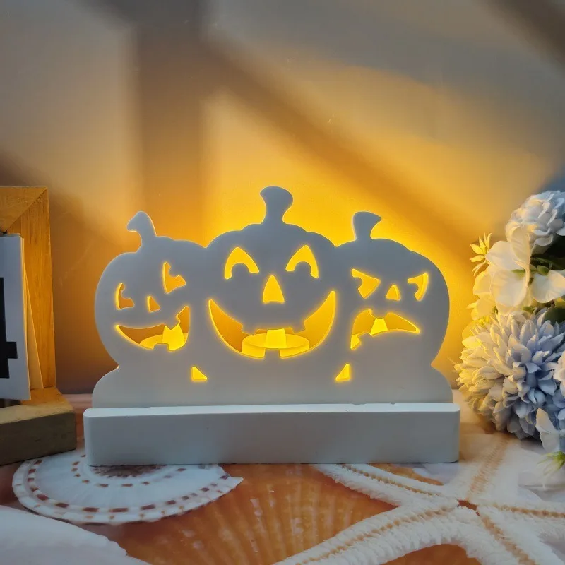 Halloween Triple Pumpkin Head Candle Holder Silicone Molds DIY Handmade Halloween Decorative Cement Plaster Candlestick Mould