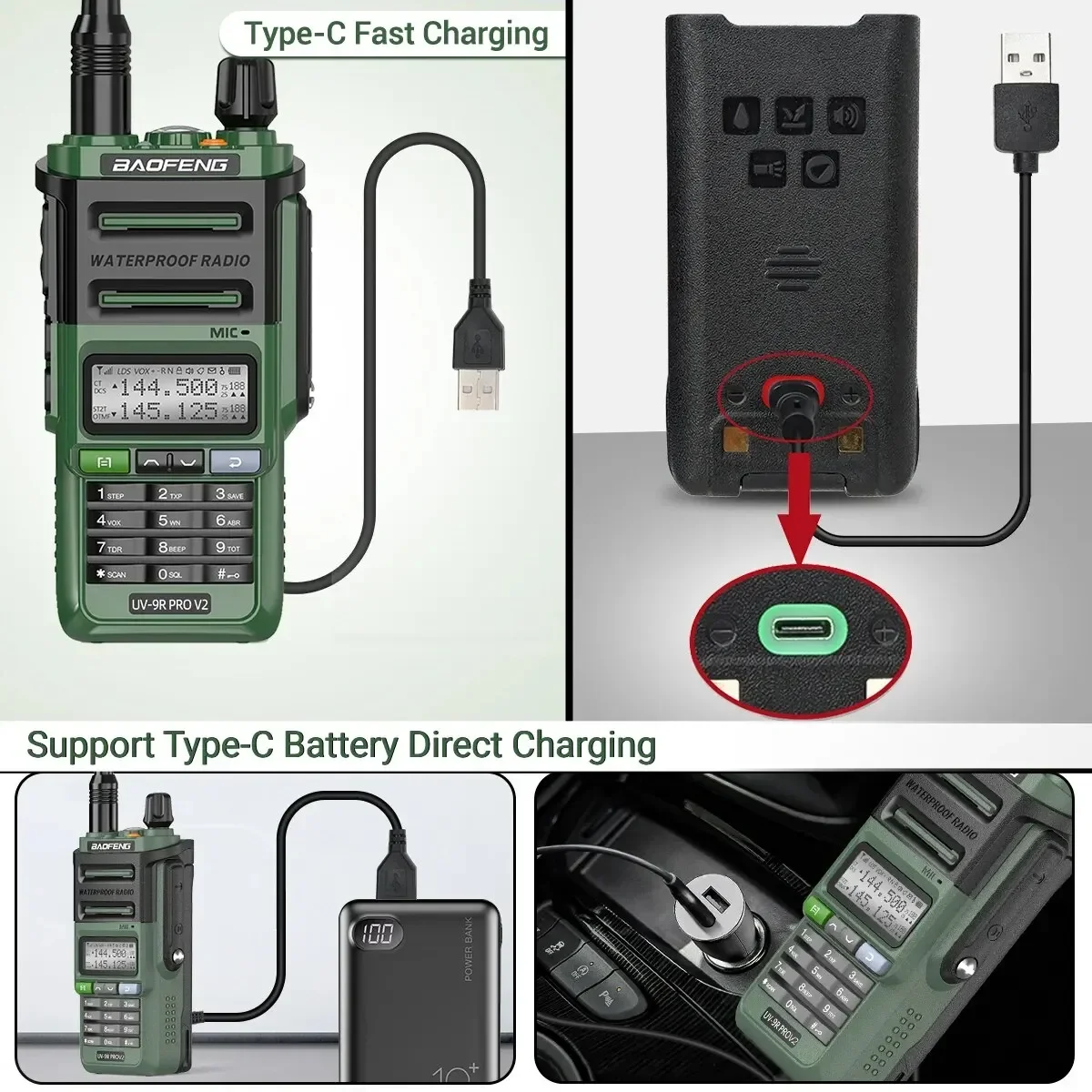 Baofeng UV 9R Pro V2 IP68 Waterproof Walkie Talkie Tri-Power Type-C Charger Dual Band Ham CB Radio Two Way Radio of UV 9R Plus