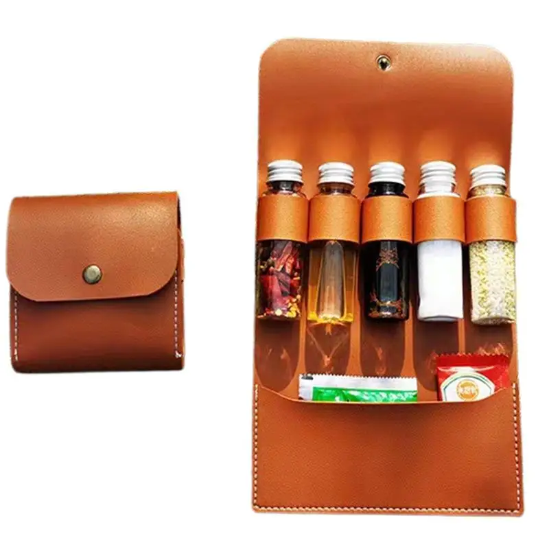 

Outdoor Spice Bottle Set Portable Folding Leather Waterproof Large Capacity Camping Hiking Bushcraft Picnic BBQ Seasoning Bag