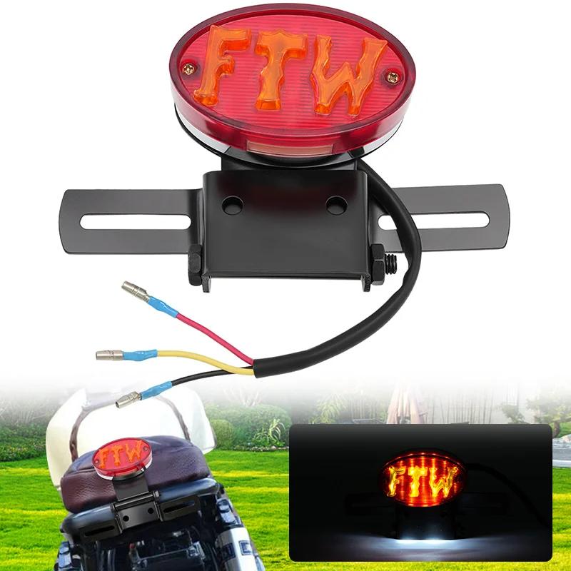 

Retro Motorcycle Red Rear Tail Brake Stop Light Lamp With License Plate Mount Waterproof For Harley Honda Suzuki Chopper Bobber