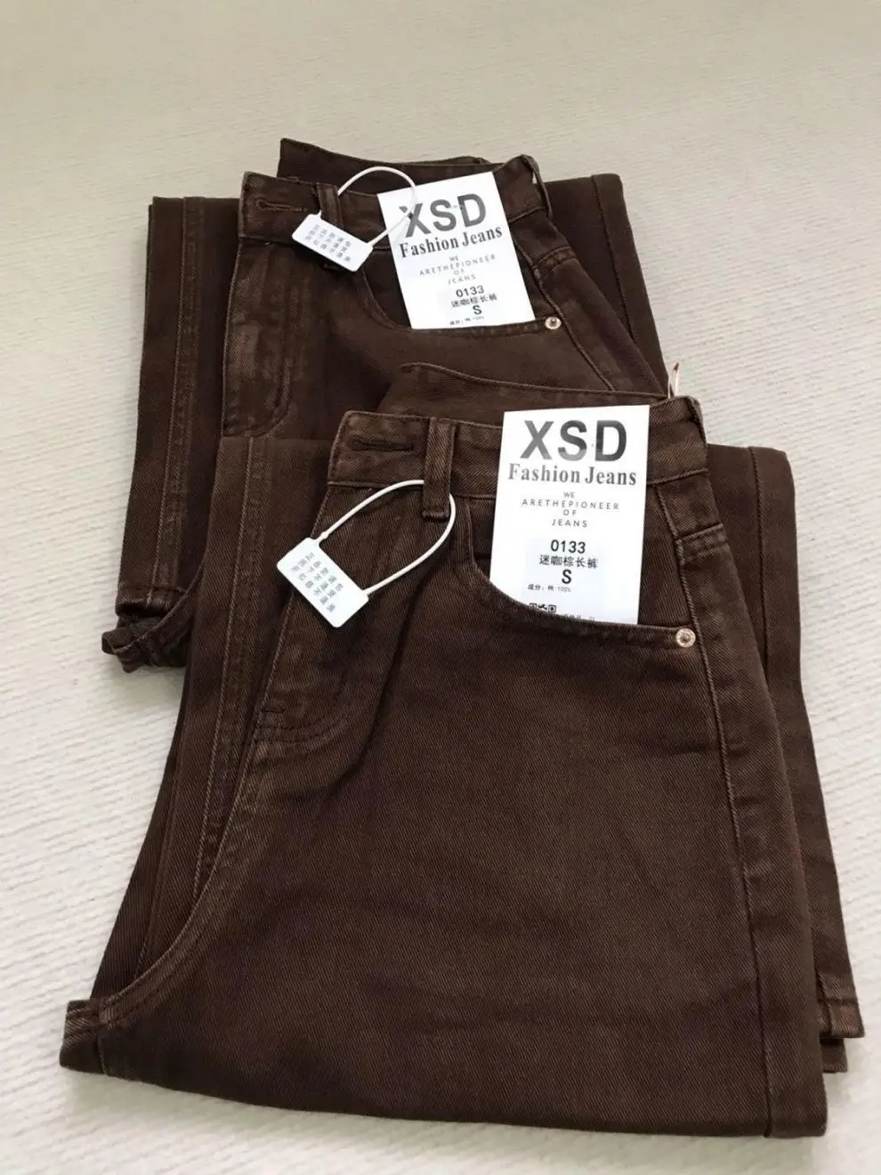 Damen Gerade Hose Herbst Hochgeschnittene Taschen-Weitbein-Hose Schlankmachende Damen-Studenten-Retro-Kaffee-Schmale Gerade Jeans – Detail 4