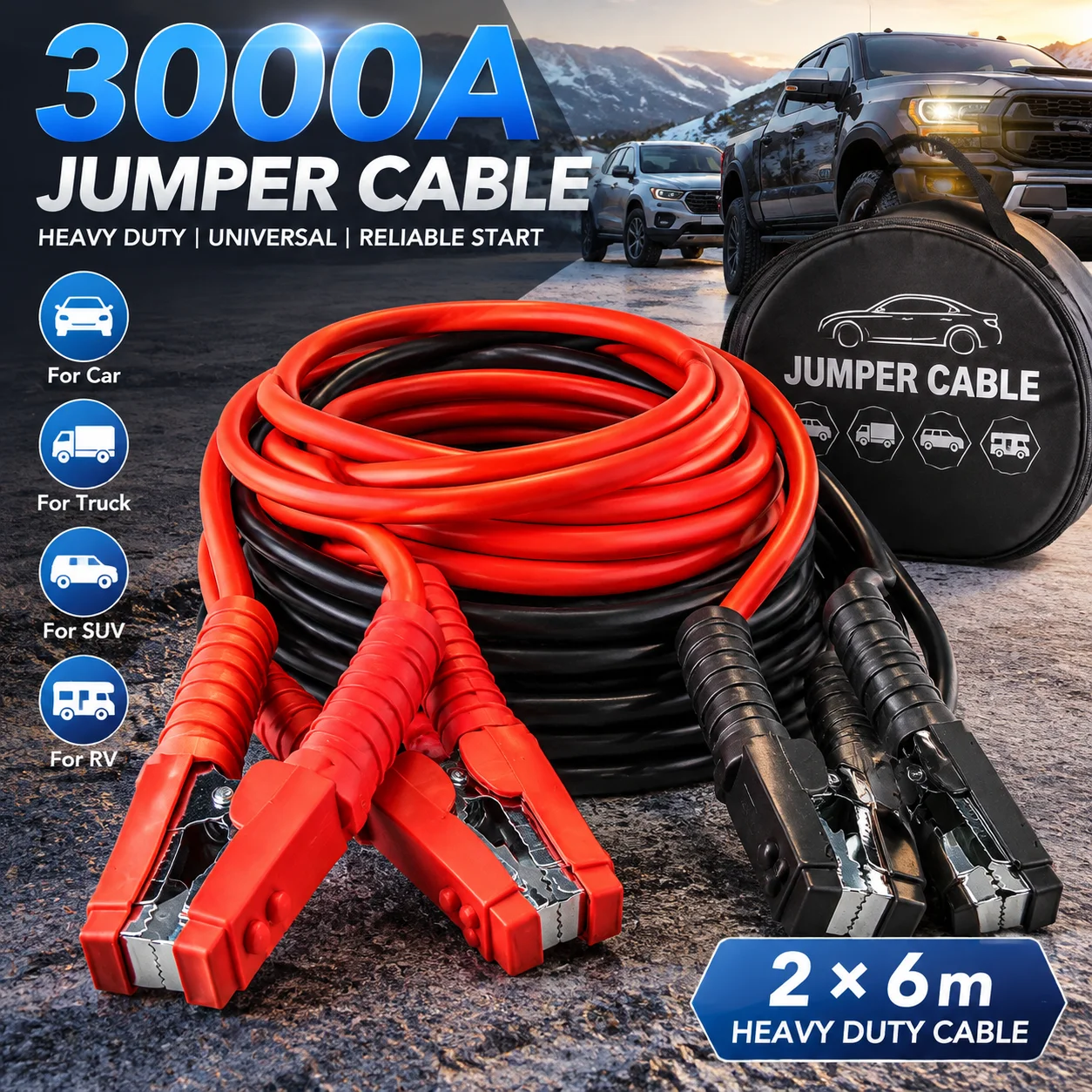 Universelles Starthilfekabel 3000 Ampere, 2 x 6 m, robustes ...