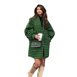 Autunno inverno Y2K INS manica lunga lanterna colletto con risvolto un bottone cappotto allentato Outwear giacca Vintage in lana scozzese per donna