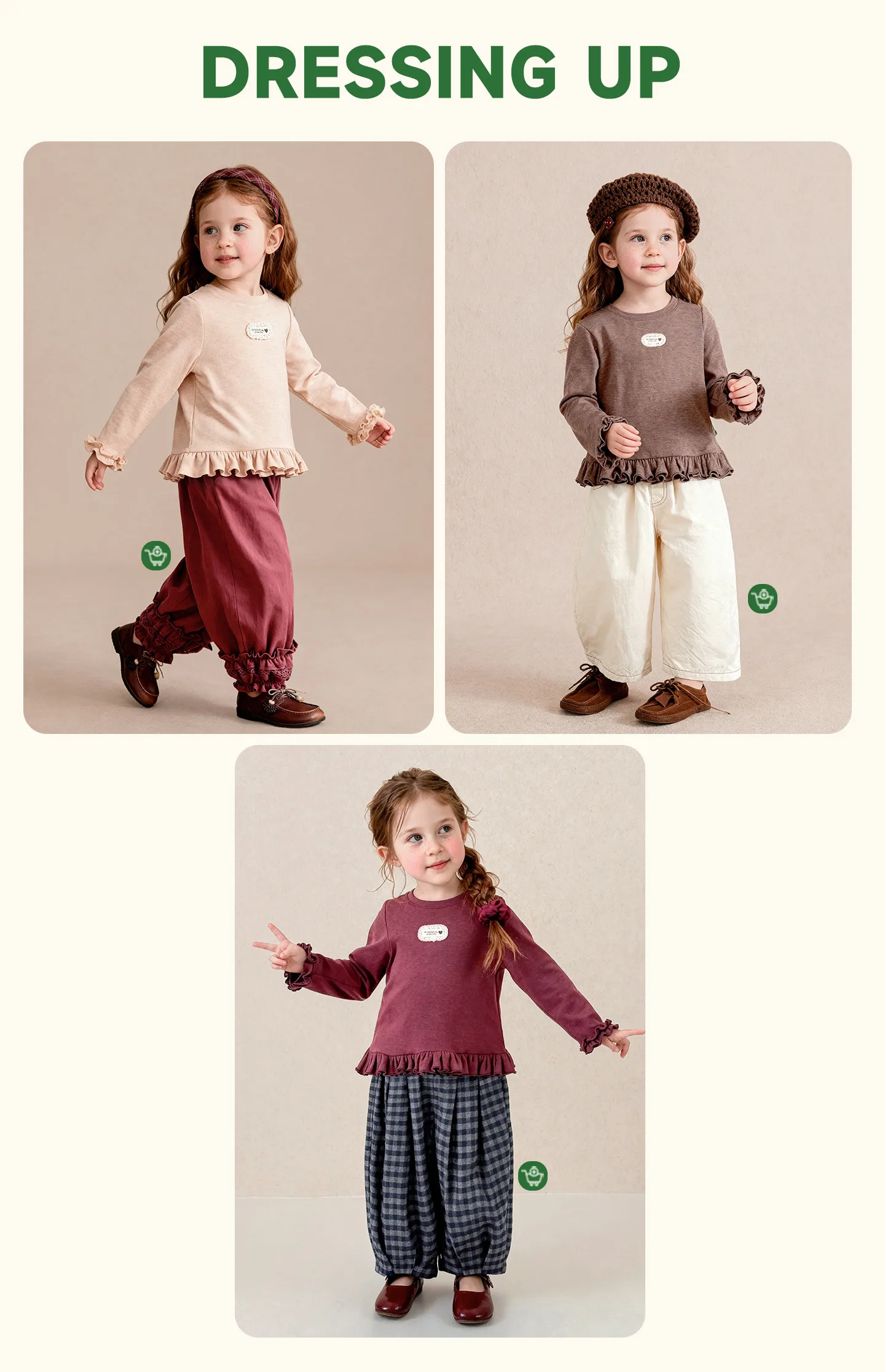 Amila 2026 Herbst Neues Kinder-T-Shirt mit Rundhalsausschnitt, gestapelten Rüschen, Spitze, Stoffetikett, modisch, lässig, bequem, für den täglichen Gebrauch, langärmelig. – Detail 2