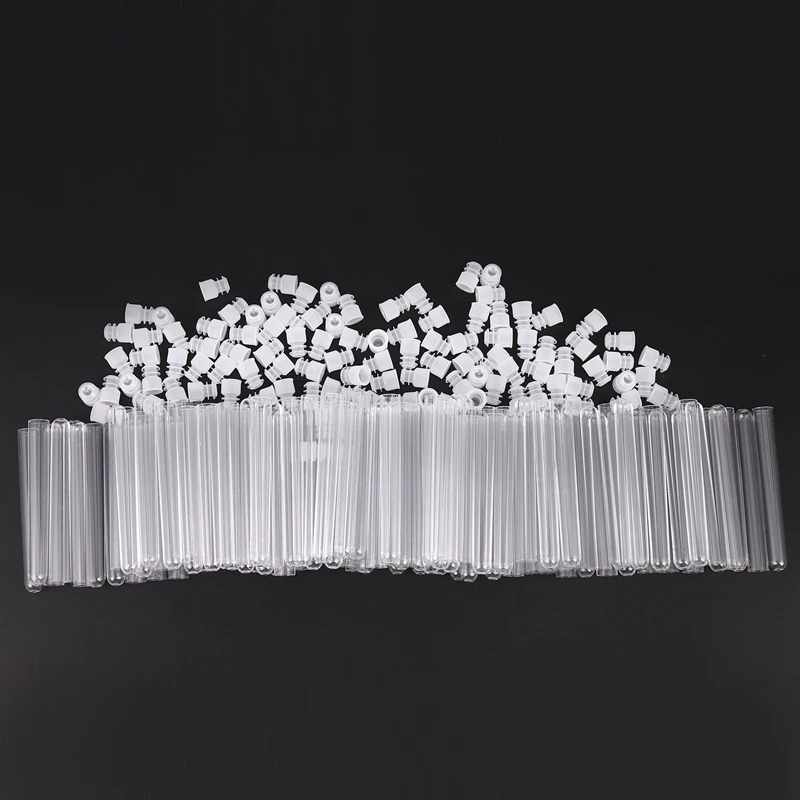 100Pcs Clear Plastic Test Tube With Cap 12X100mm U-Shaped Bottom Long Transparent Test Tube Lab Supplies