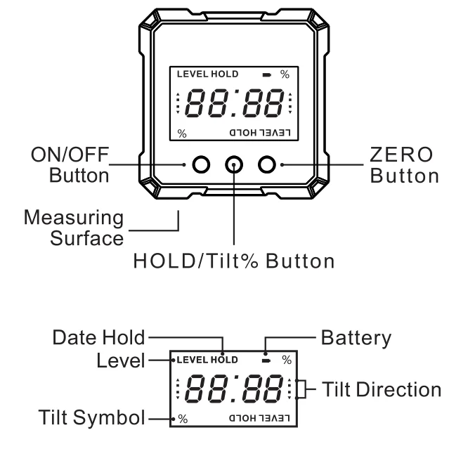 IP54/IP65 Magnetischer digitaler Winkelmesser mit Hintergrundbeleuchtung und/ohne Doppellaser – Detail 16