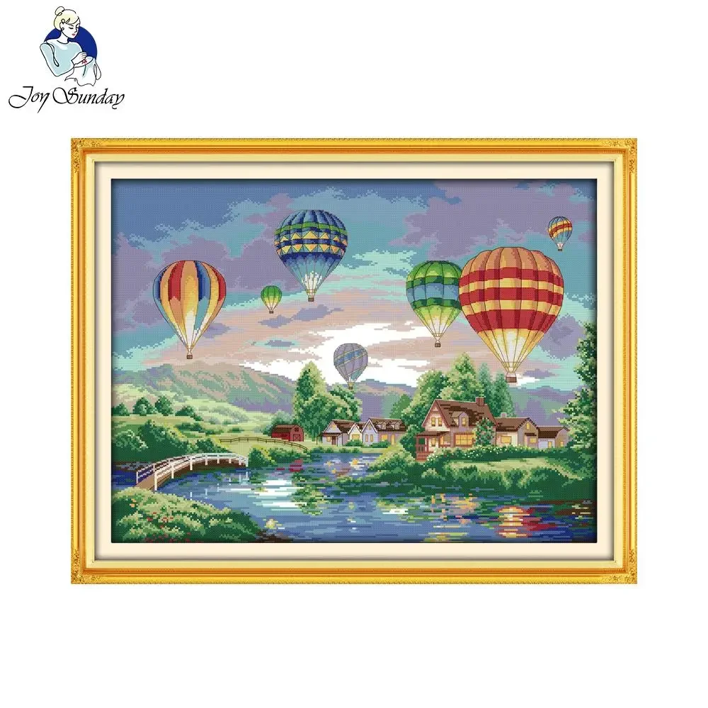 Joy Sunday Colorful Balloons Pattern Print Canvas Counted Chinese Cross Stitch Kits Print Cross-stitch Set Embroidery Needlework