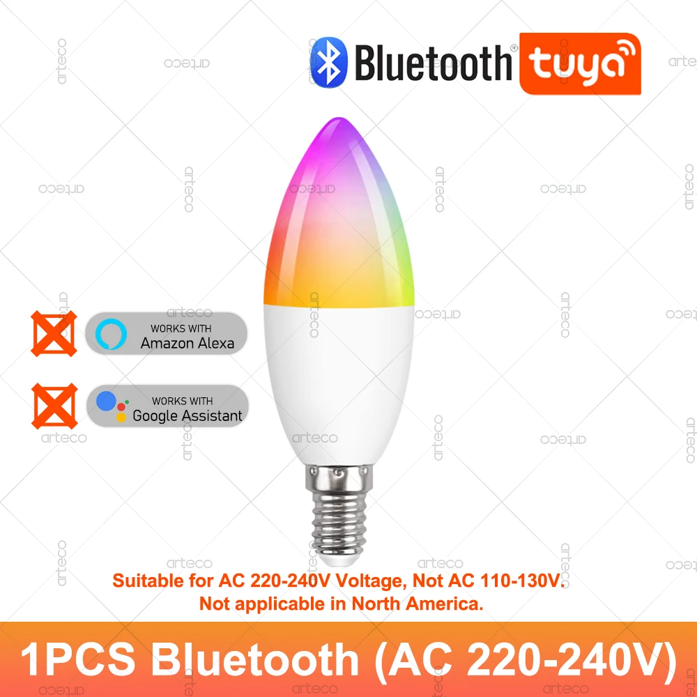 Tuya E14 Smart Bulb WiFi oder Bluetooth dimmbare LED-Glühbirnen RGBCW Smart Life App Kronleuchter LED-Kerzenlampe AC 220V-240V – Detail 8
