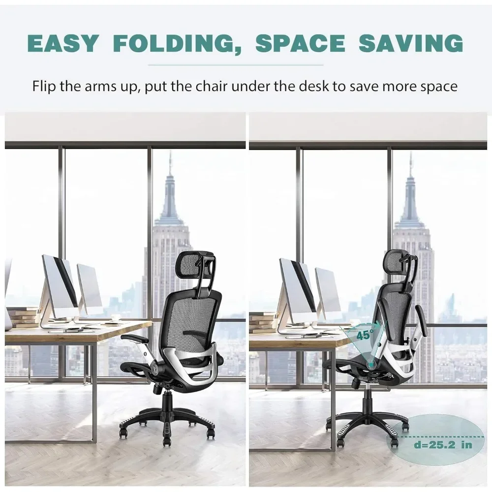 Ergonomic Office Chair, High Back Home Desk Chair with Headrest, Flip-Up Arms, 90-120° Tilt Lock and Wide Cushion, Big and Tall image 3