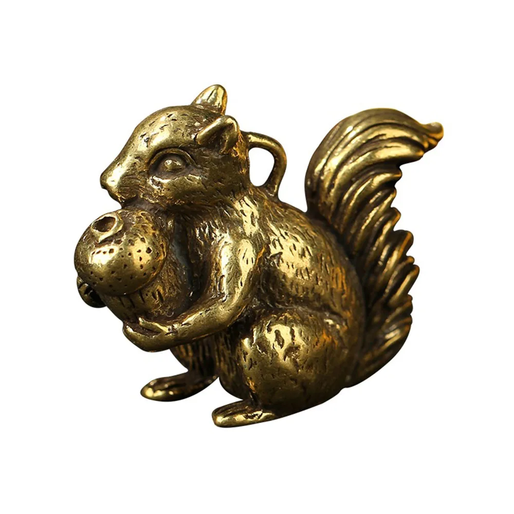 Retro Brass Squirrel Ornament Sculptures Pine Nuts Luck Wealth Masculine Pendant  Figurines And Miniatures Decals