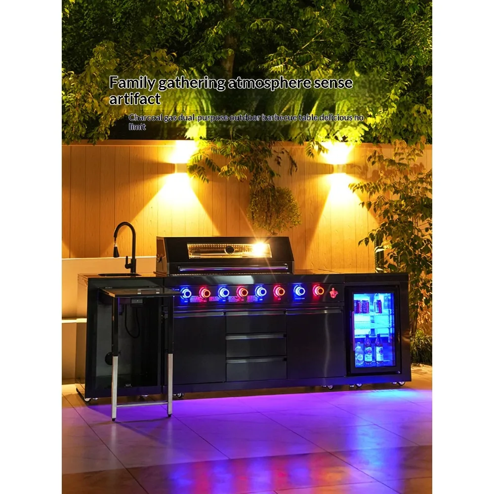 Purple Leaf Outdoor Integrated Kitchen Cabinet Embedded Stove BBQ Storage Cabinet with Sink&Countertop for Villa Courtyard Party