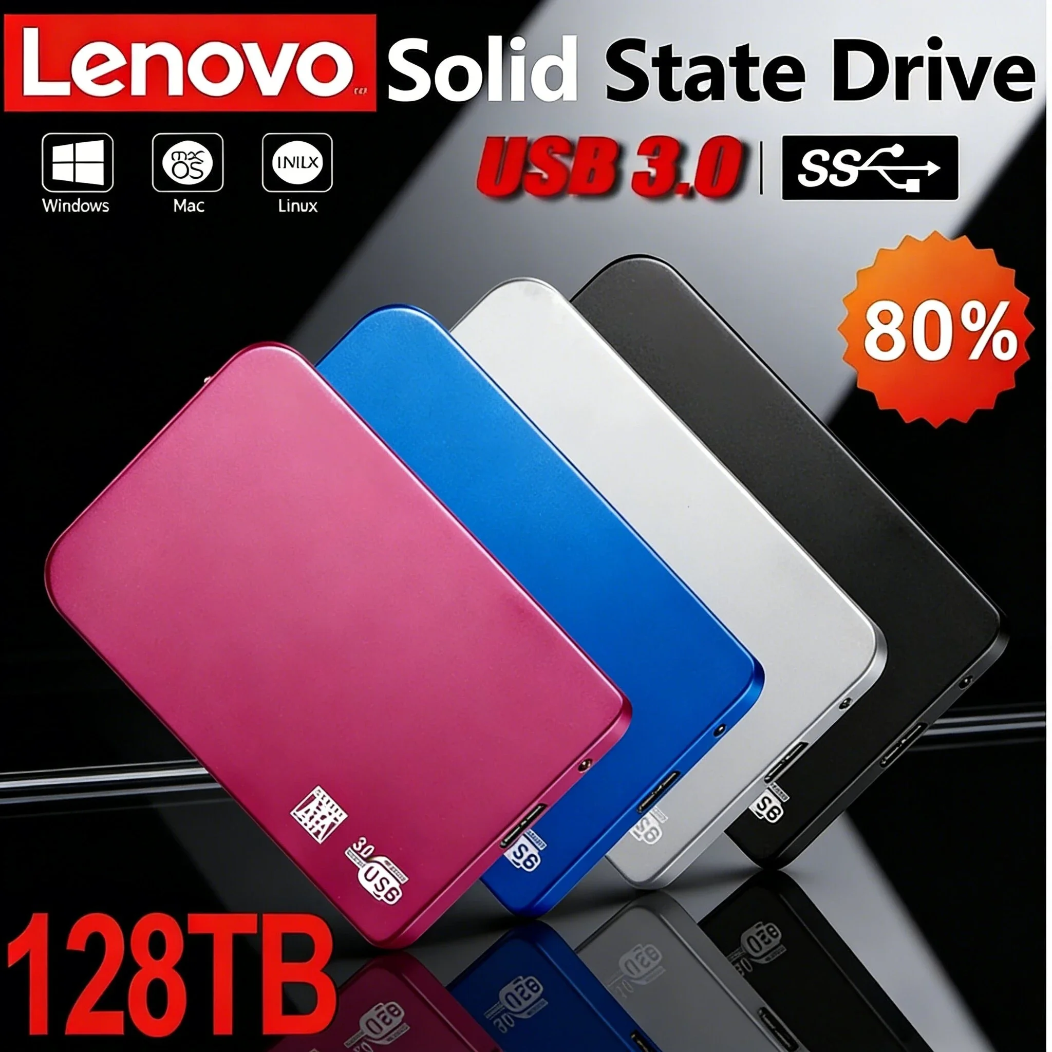 

Внешний корпус для SSD-накопителя Lenovo 256 ТБ, USB 3.0, высокоскоростной, с кабелем USB 3.0, ABS-пластик