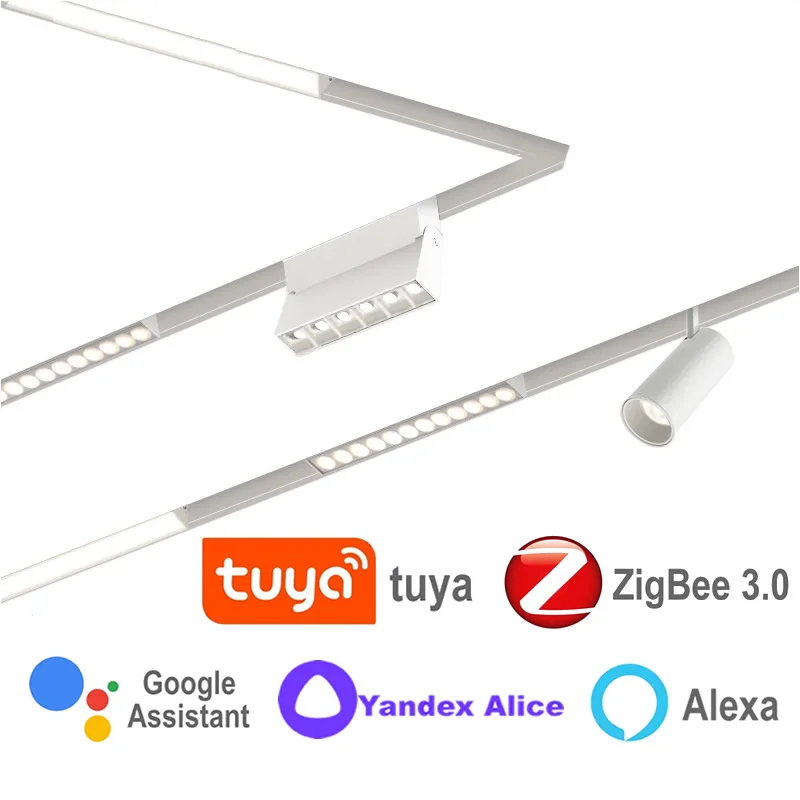 Tuya Smart Home Magnetic Track Light Zigbee Alice Alexa Voice Control 48V Ceiling Lamps Recessed Rail Spotlight Light Fixture