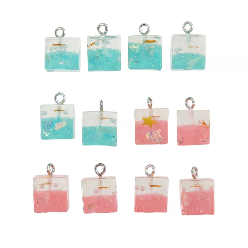10 stücke 15*11mm Platz Bunte Eiswürfel Harz Charms Lustige Unregelmäßige Anhänger Für Ohrring Schlüsselbund Diy Schmuck machen Zubehör