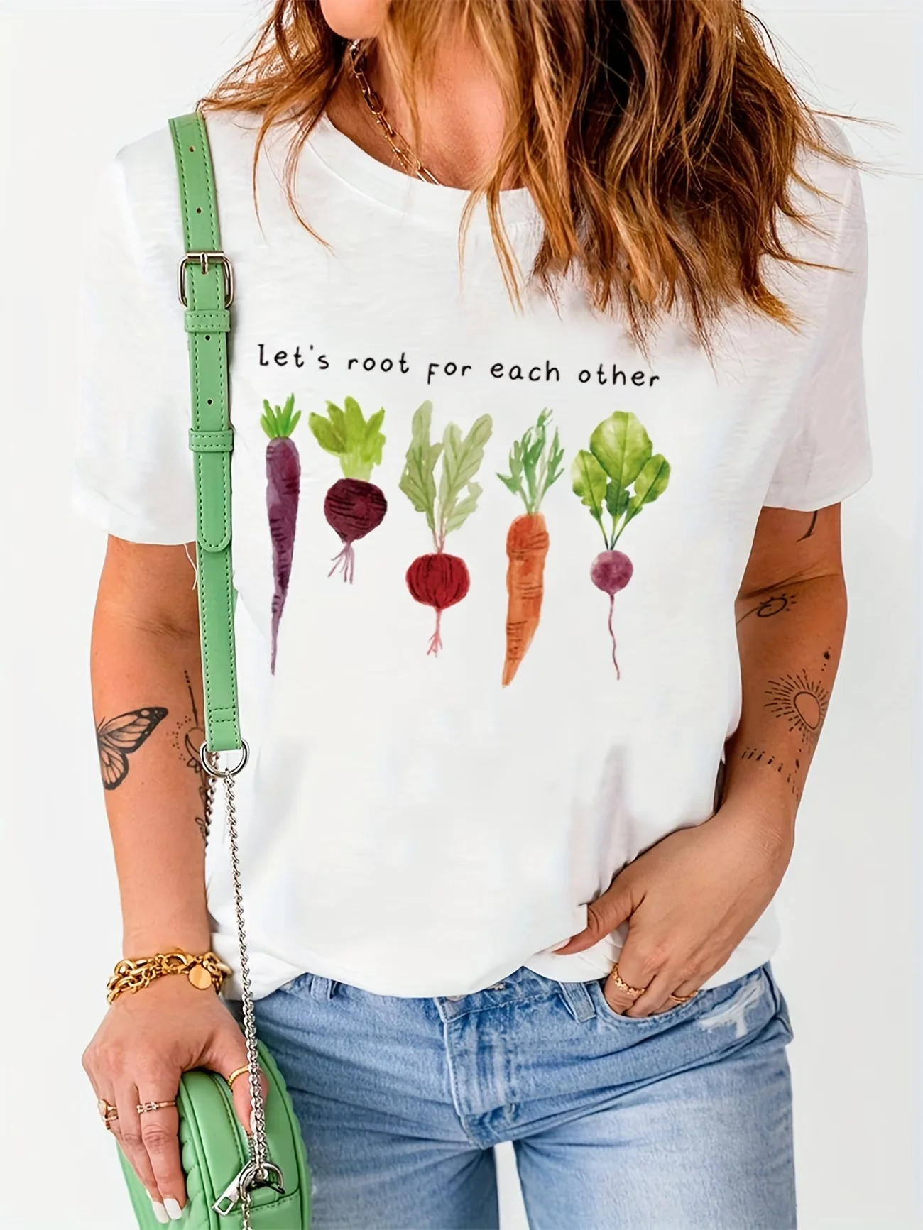 Funny Carrot Radish T-Shirt Let's Root For Each Other Graphic Tee Garden Lover Gift Streetwear Casual Loose Summer Top Unisex