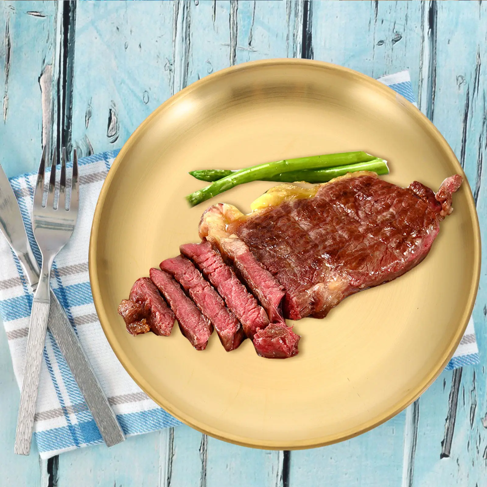 4Pcs Stainless Steel Bbq Plates Modern Steak Salad Dessert Round Barbecue Food Trays Thickened Food Serving Dish