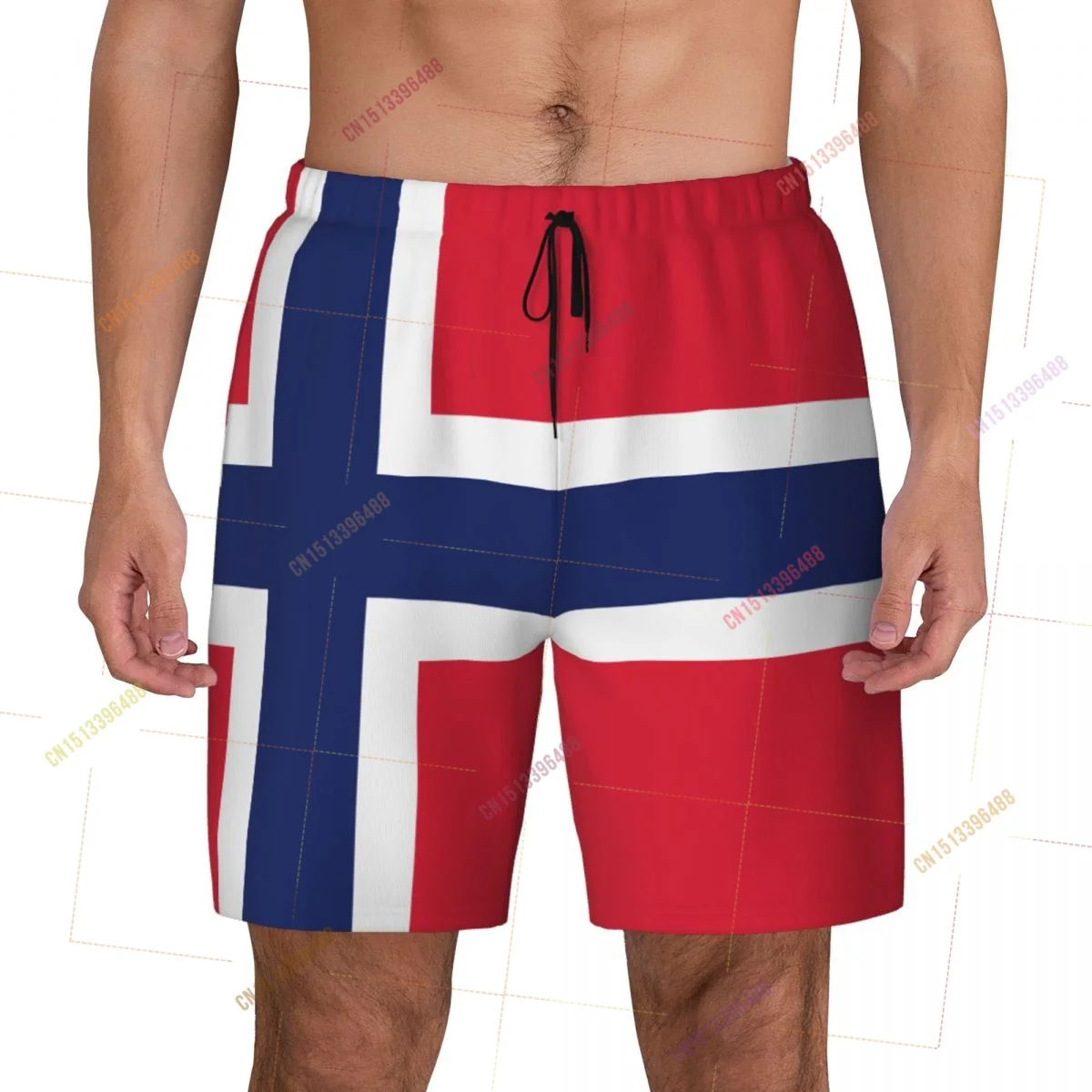 2026 Norway Flag Top Print 3D Mens Swimming Trunks Hawaiian Bathing Beach 2 in 1 Quick-Dry Summer Swim Shorts With Pockets