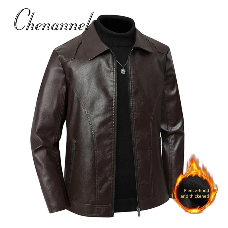 

Large sized spring and autumn soft leather jacket for men a fashionable and casual lapel slimming leather jacket