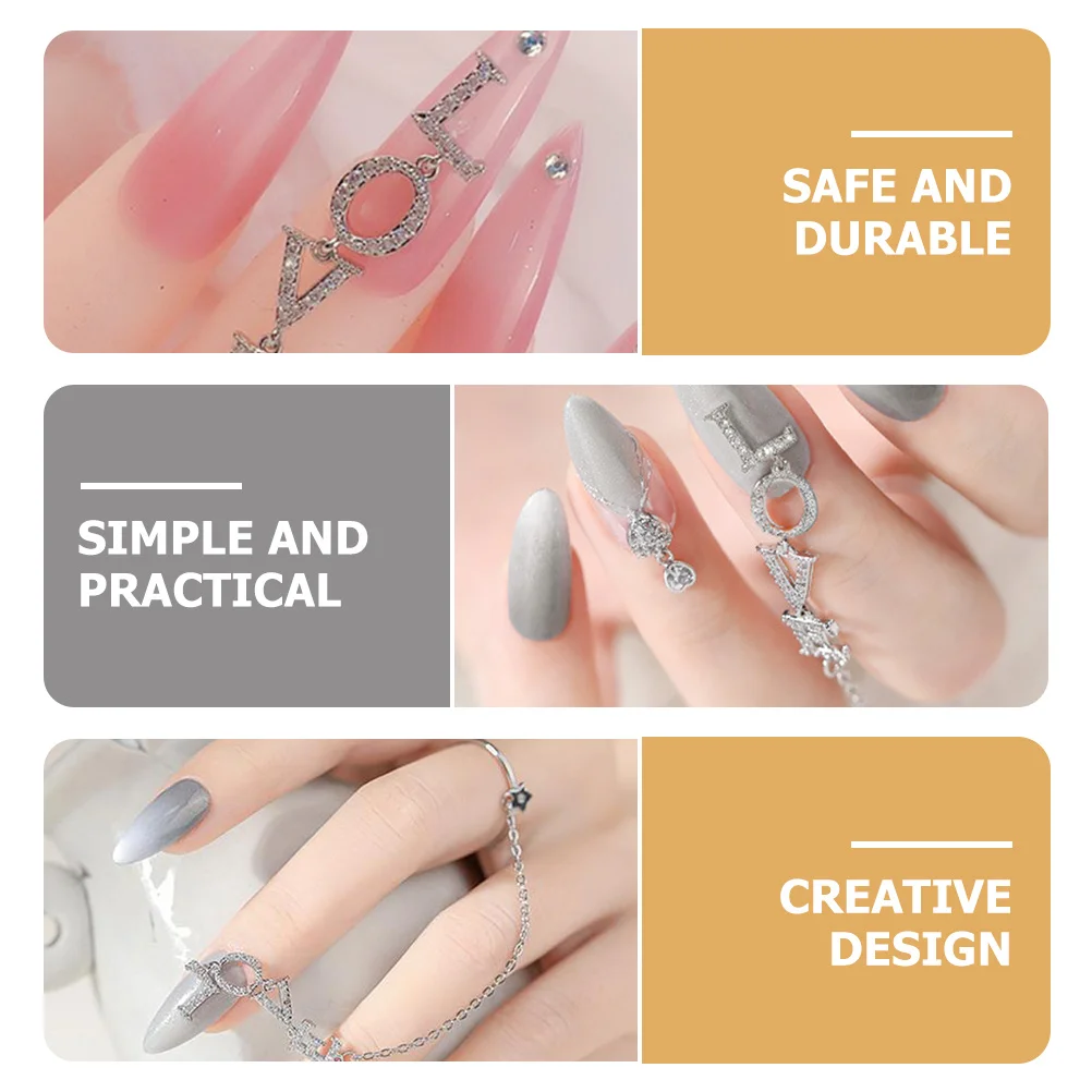 

Electroplated Nail Chain Charm Ring Nail Art Decoration Bright Zircon Manicure Jewelry Party Festival Accessory