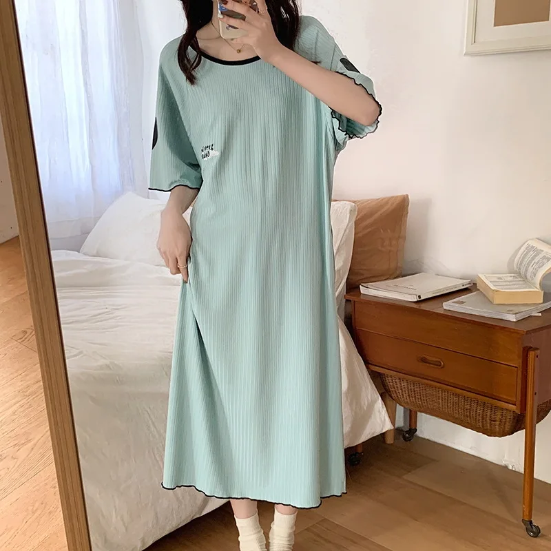 

Breathable Modal Nightshirt Female New Long Dress Short Sleeve Summer Nightgowns Women Sleepshirt Loose Night Shirt