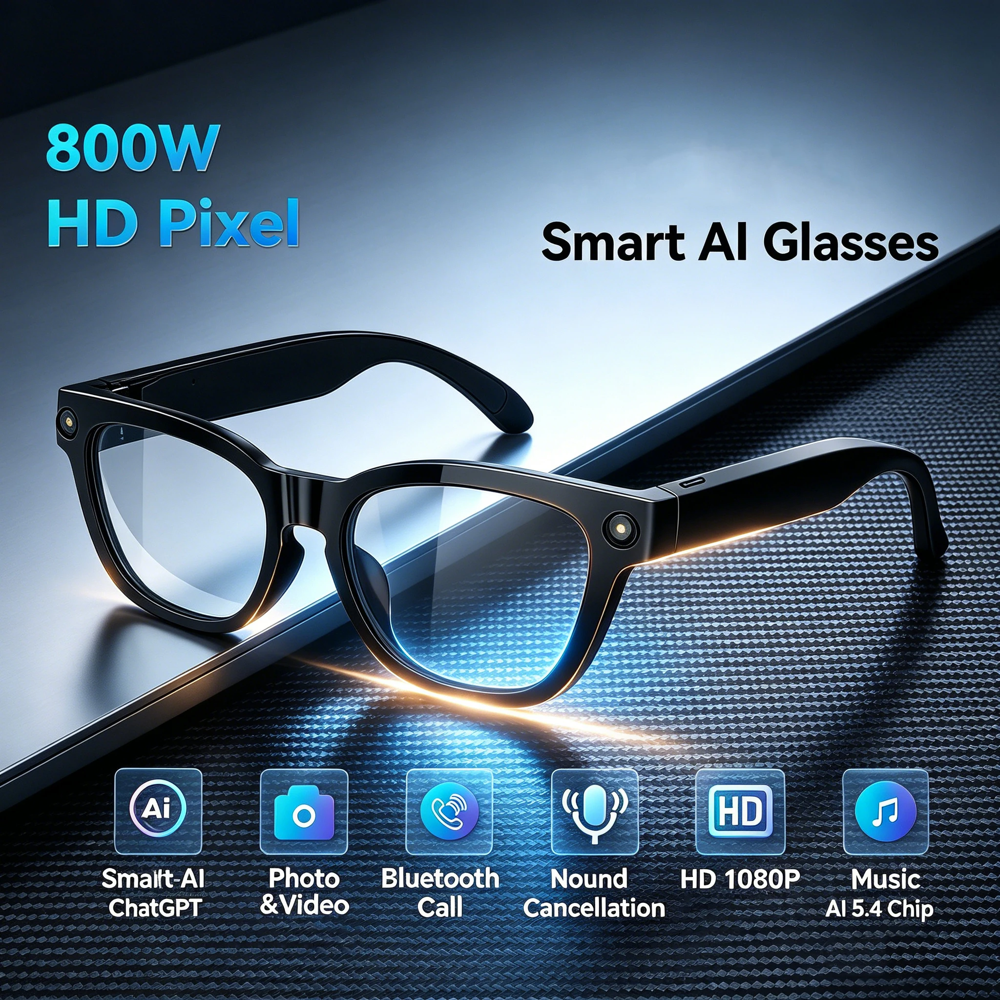 AI Smart Glasses AI Translation Glasses Photo Video Recording 800W Pixel Camera Bluetooth 5.4 Call Waterproof Smart Sunglasses