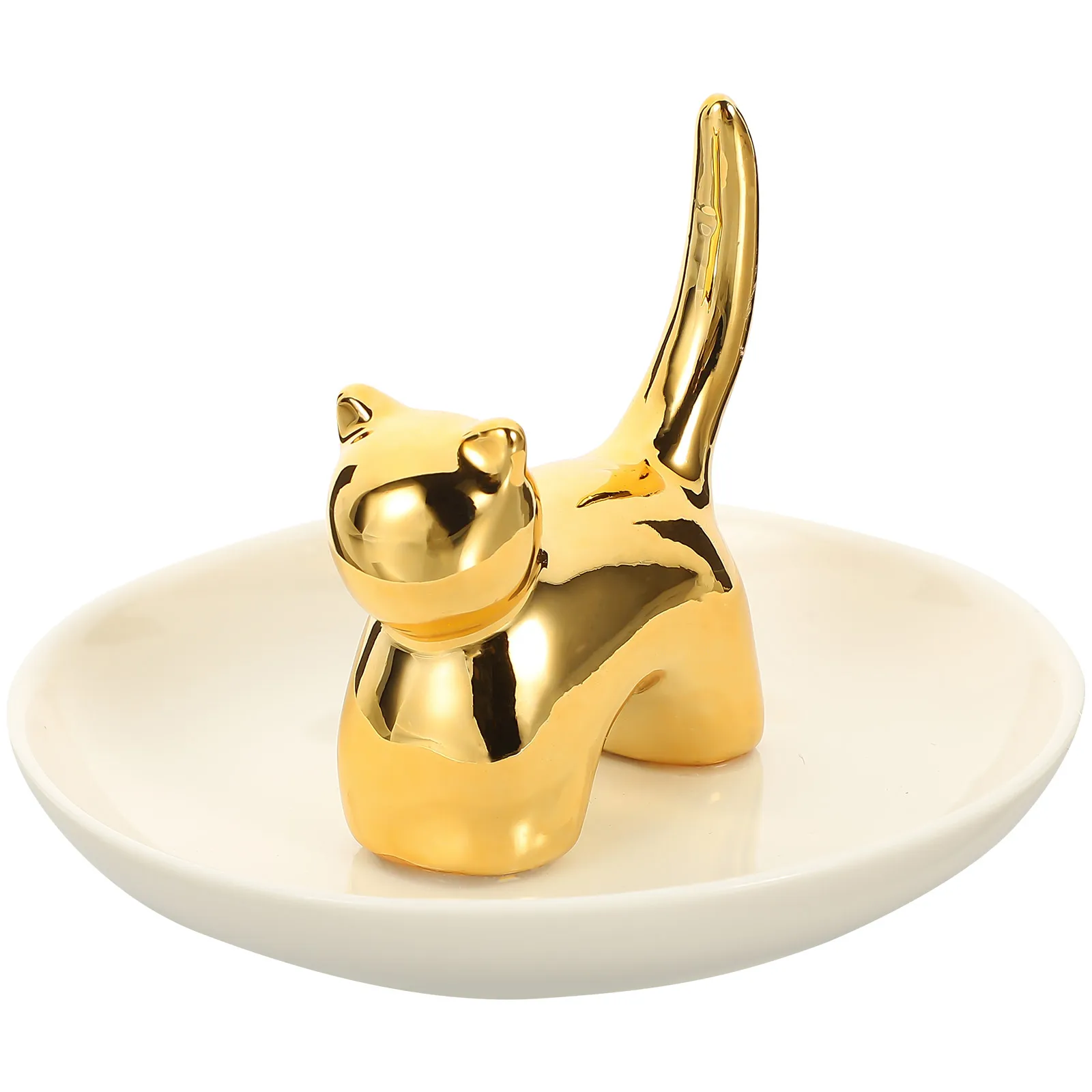 

Cat Jewelry Tray Holder Dish Ceramic Ring Ornaments Plate Trinket for Women Porcelain Storage