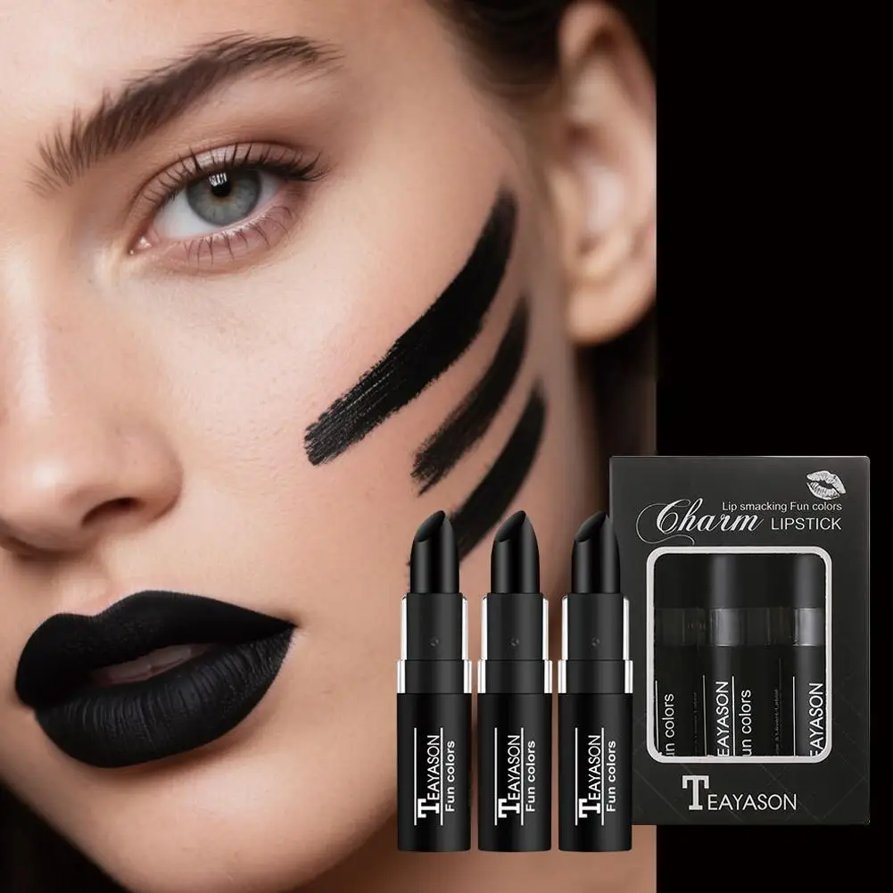 ステージメイクアップキット マットリップスティックセット - 黒、白、赤のリップスティック 衣装用、フェイスペイント、怖い吸血鬼ゴシックリップメイクアップ