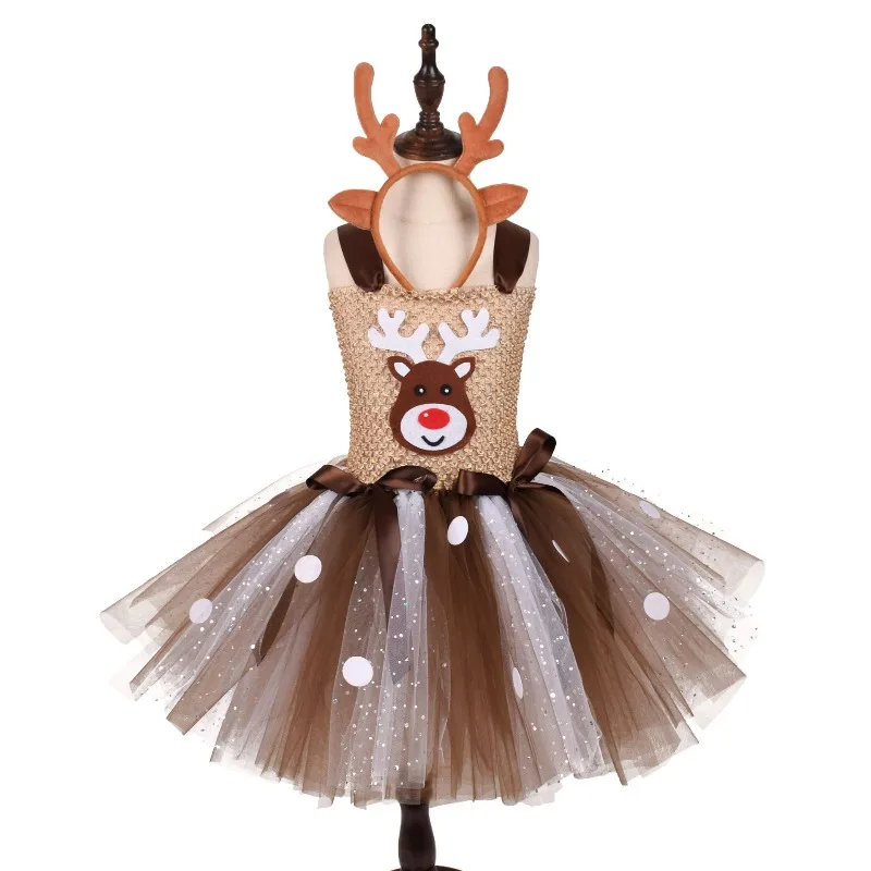 Exquisite Dresses with European and American Cartoon Themes for Children, Christmas Tulle Tutu Dresses for Holiday Parties