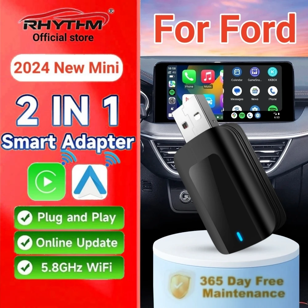 

Wireless Adapter CarPlay Android Auto 2in1 Smart Dongle Play&Plug For Ford C‑MAX Flex Edge Expedition Transit Super Duty Evos