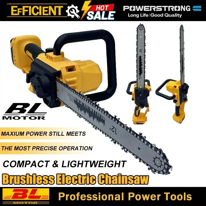 Motosierra sin escobillas de 12 pulgadas con engrasador automático, sierra eléctrica inalámbrica para corte y registro de árboles, corte de madera compatible con Dewalt