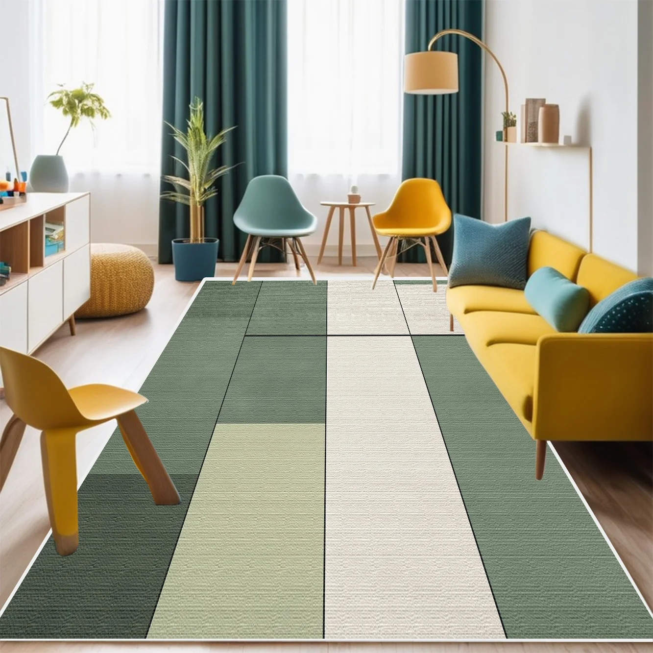 

Green Geometric Pattern Carpet for Living Room Simple Style Rugs for Room Non-slip Mat for Kids Home Decor Large Size Carpet Ins