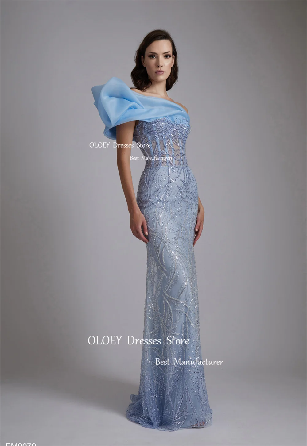 OLOEY Exquisite Beading Tulle Prom Evening Dresses Mermaid One Shoulder Floor Length Wedding Party Dress Arabic Performal Dress