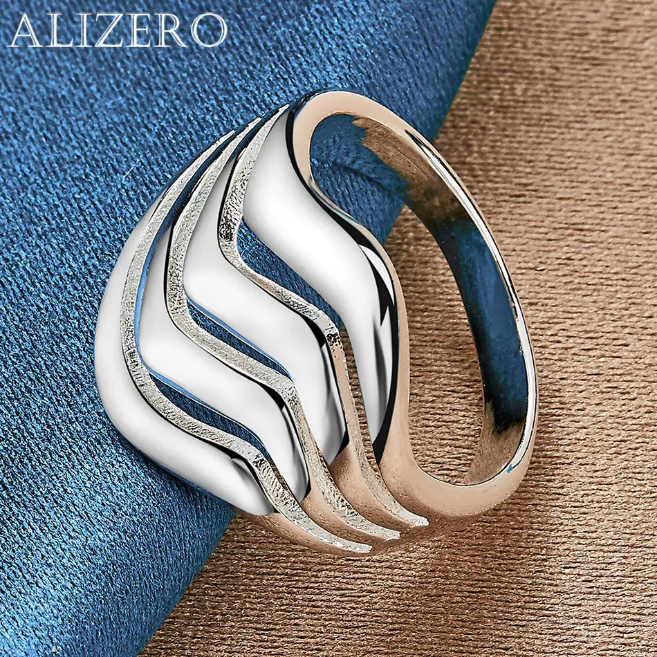 ALIZERO 925 Sterling Silver Ring Four-Line Wave Ring For Women Men Wedding Engagement Fashion Party Charm Jewelry
