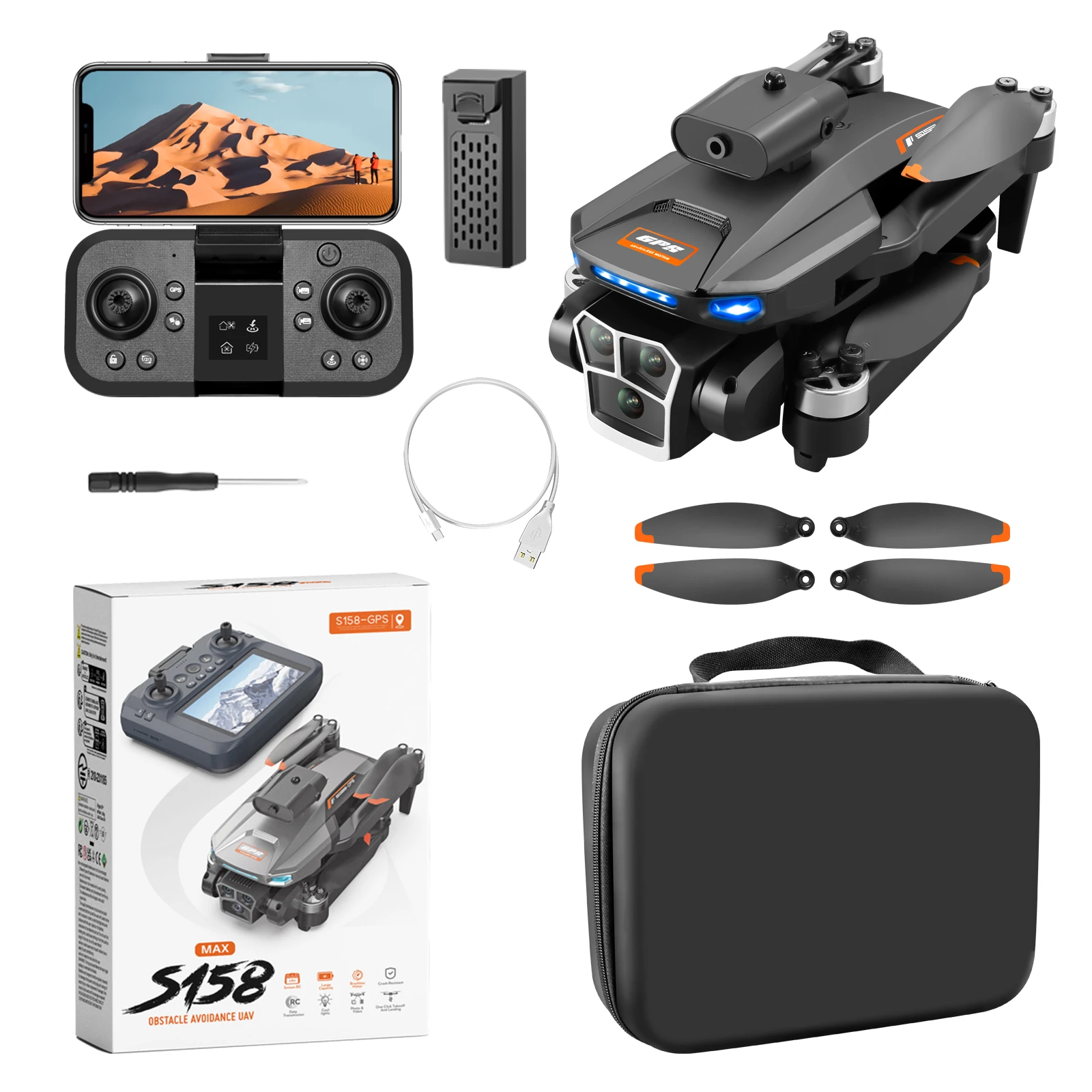 NEW Drone S158 Professional Aerial Photography 8K Triple Camera 5G GPS RC Quadcopter with Brushless And Obstacle Avoidance