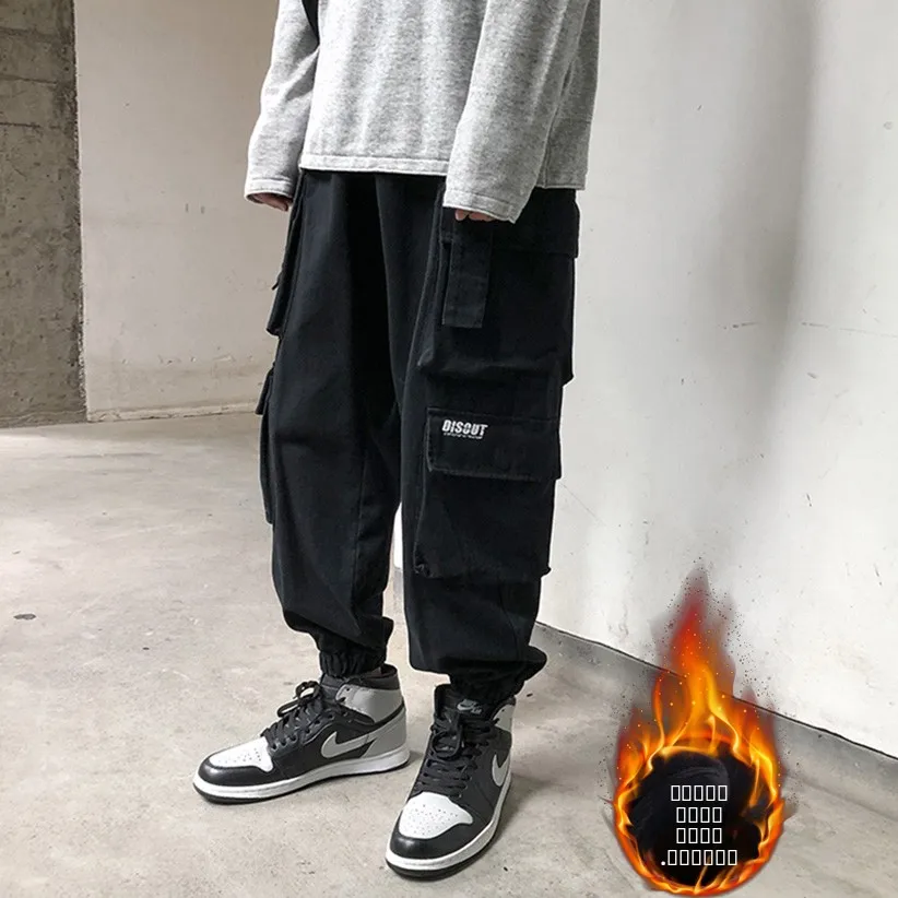 

Men's Fce Lined Work Trousers Winter Thi Warm Cuffed Sports Casual Long Pants Trendy Retro Large ket Utili Pants