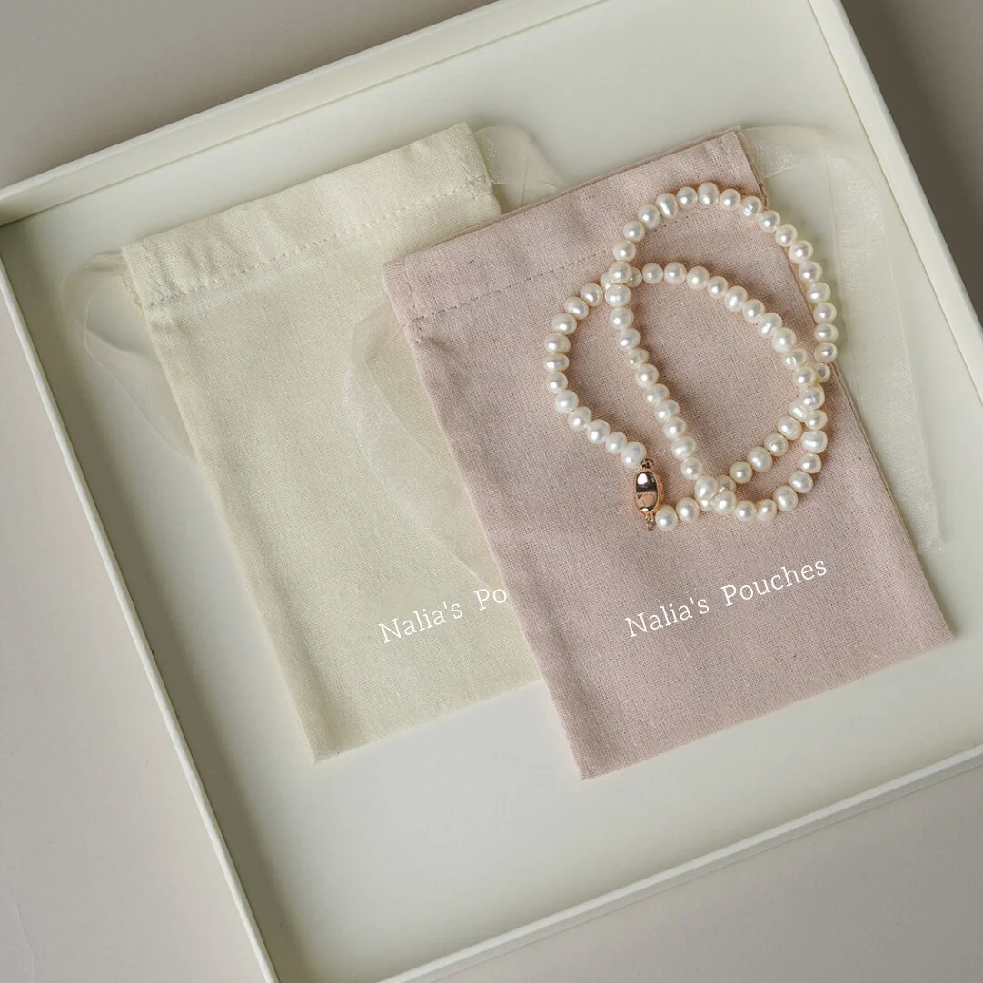 Cotton Organza Ribbon Jewelry Packaging Drawstring Bag for Wedding Favor Bags Personalized Custom Logo Chic Small Pouch