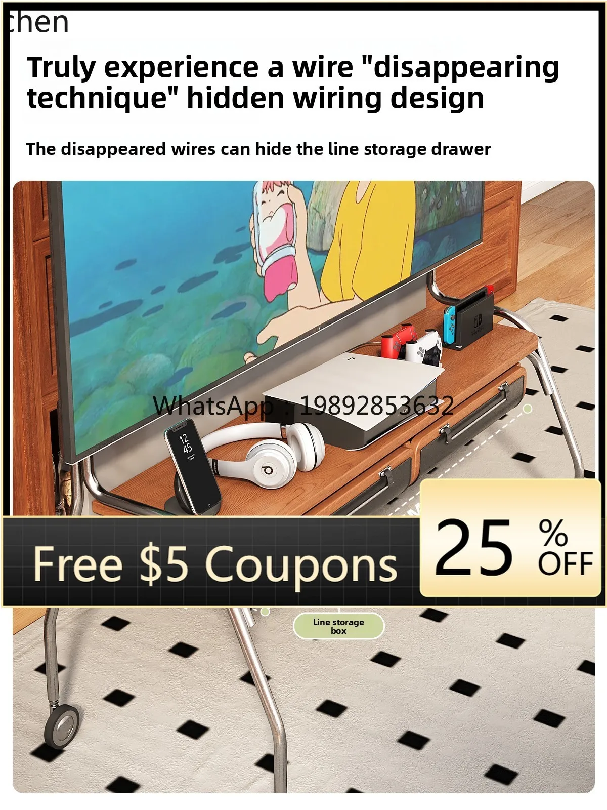 

W1 medieval style solid wood removable TV cabinet living room household small apartment bedroom storage liftable TV bracket