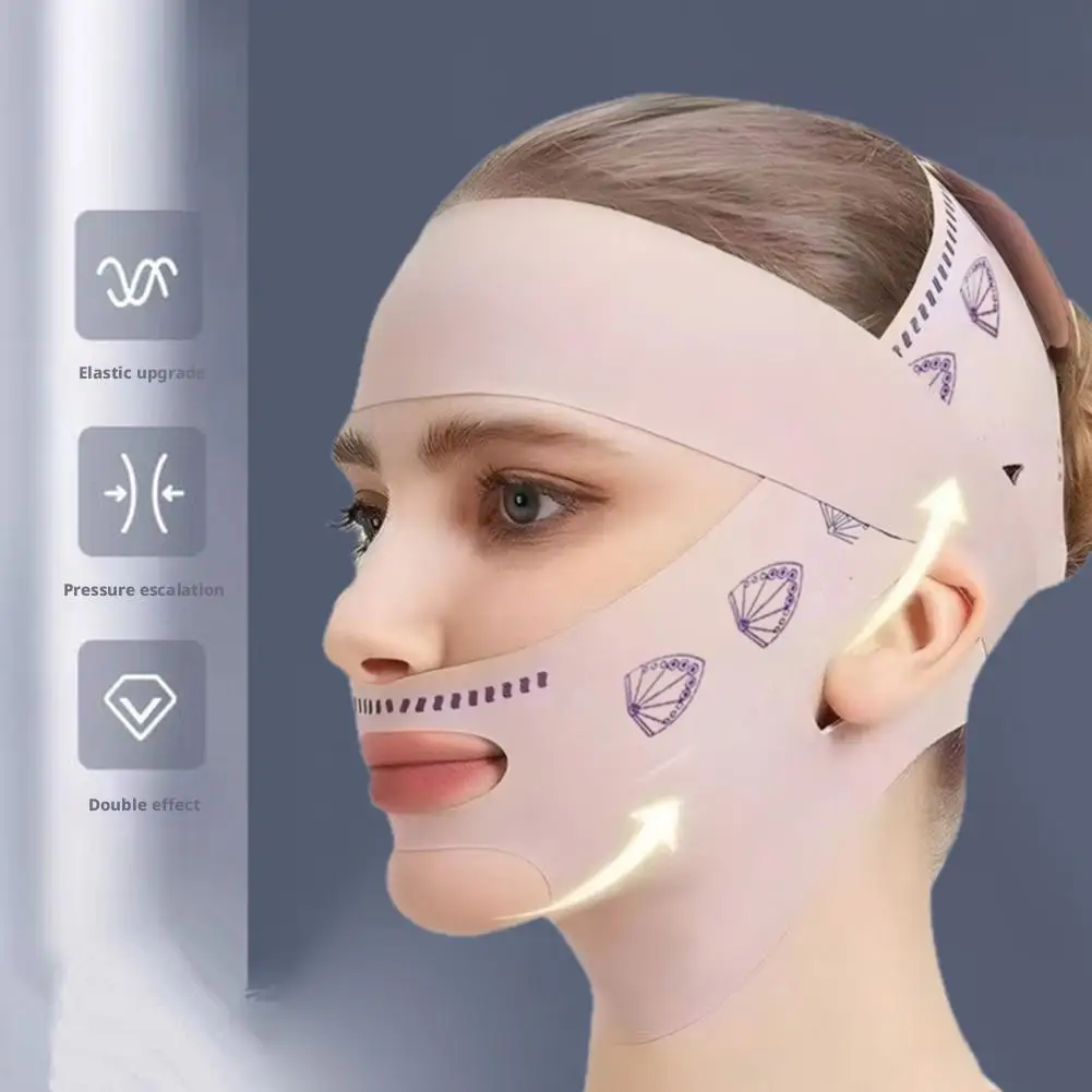 ﻿   Mascarilla de belleza para esculpir la cara, mascarilla para dormir de doble cubierta, cinturón Facial reutilizable, Anti-Agi, vendaje Facial adelgazante en forma T2V2