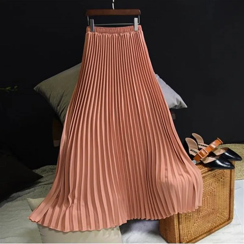 

Korean Japanese Sle Women's Faion Pleated Midi Long Skirt Street Sle Silk Material Tea Break Skirt for Pregnant Women